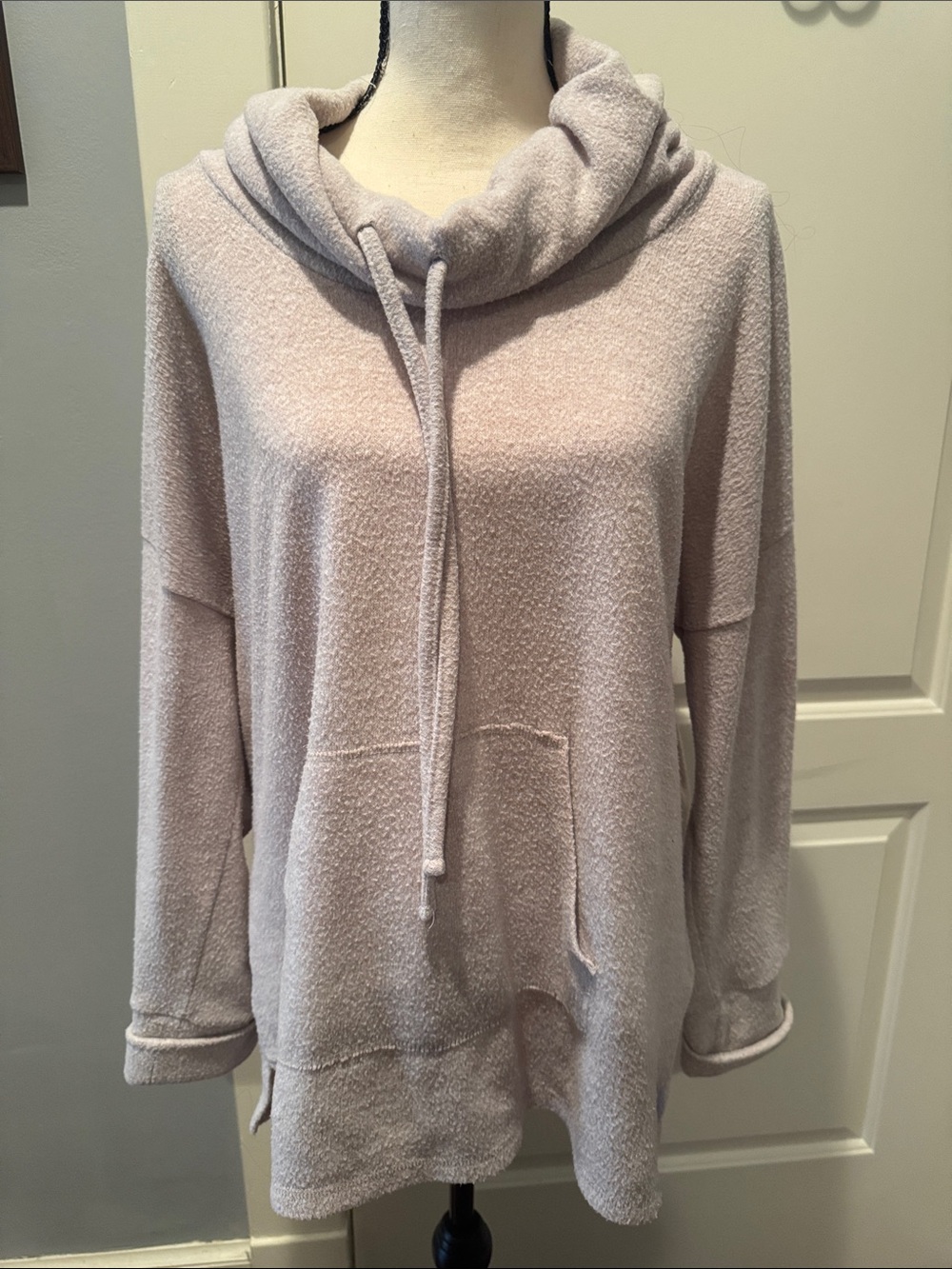 Soft Cozy Cowl-Neck Pullover Hoodie - Light taupe